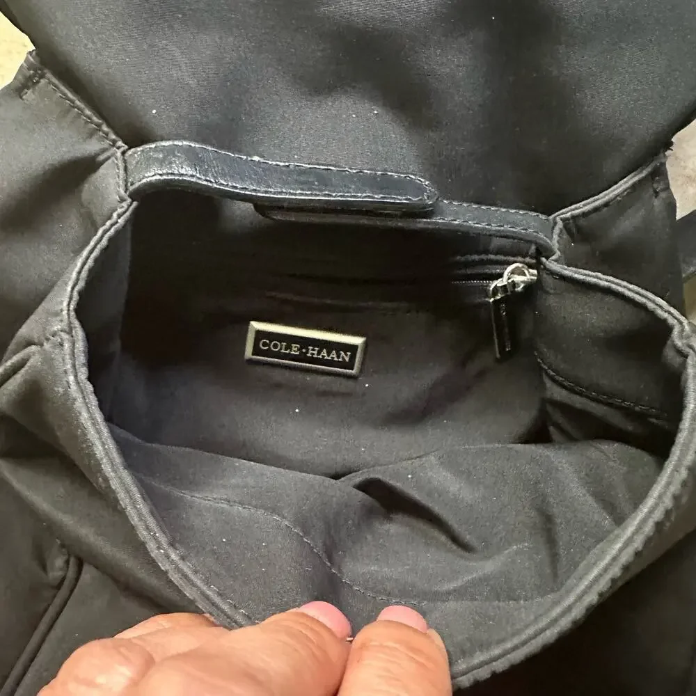 Cole Haan Mini Backpack With‎ Hidden Back Zipper Pocket Nylon Leather Trim